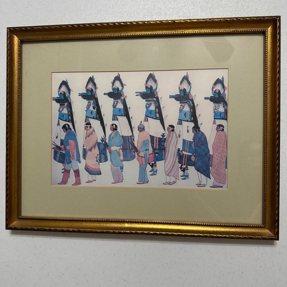 José Rey Toledo Feather Dance Pueblo Native American Art Print Framed Vintage